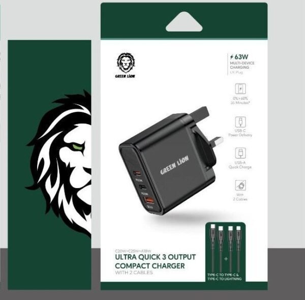 Green Lion Ultra Quick 63W - 3 Output Compact Charger